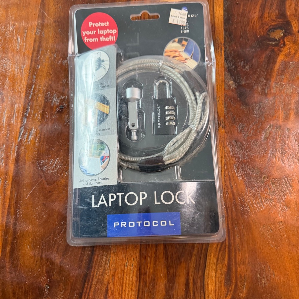 Protocol Laptop Lock 3979-7 Security Cable with 3-Dial Combination Padlock NEW
